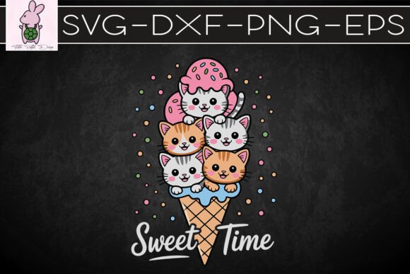 Cat in Ice Cream Cones for Summer SVG Graphics & Crafts