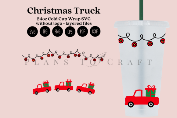 Christmas Truck 24oz Cold Cup Tumbler Graphics & Tumbler Wraps
