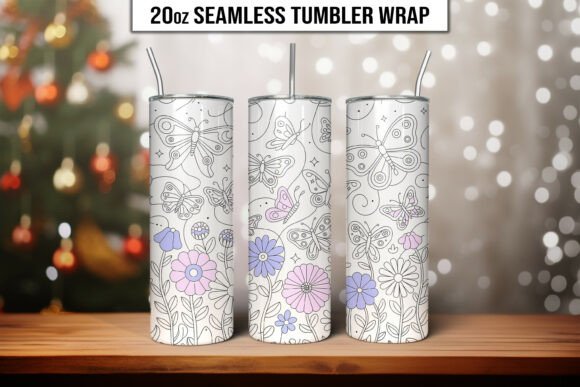Floral Butterfly Outline Tumbler Wrap PN