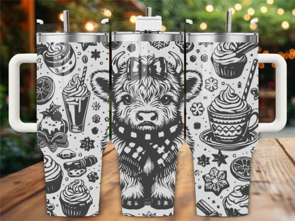 Highland Cow Cupcake Bake Tumbler Wraps Graphics